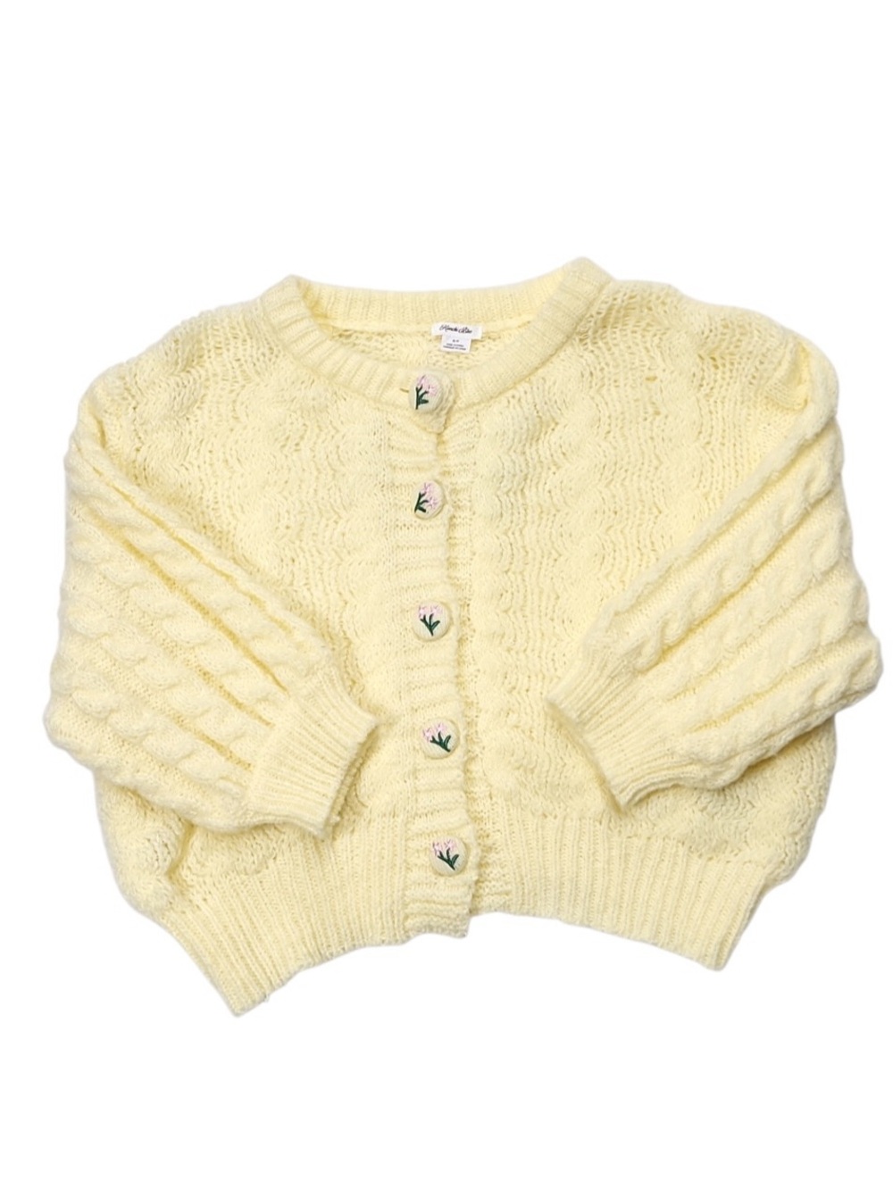 UO Kimchi Blue Maye Floral Button,Short Yellow Cable Knit Cardigan Size:Small - Picture 10 of 10